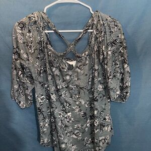 Lucky Brand Gray Floral Crisscross-Back Tunic